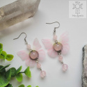 Kolczyki Motylki blady róż Fairy alternative witchy jadeit kwarc różowy