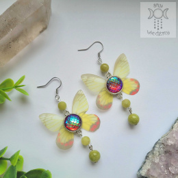 Kolczyki Motylki zielony & czerwony Fairy alternative witchy jadeit