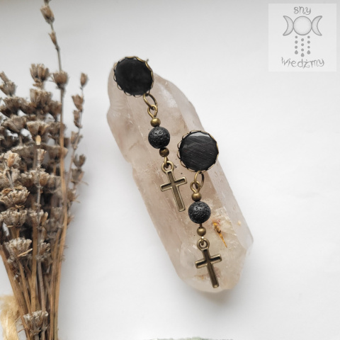 Kolczyki Mini Cross antyczny brąz złoty sztyfty Halloween Kolczyki Mini Cross antyczny brąz złoty sztyfty Halloween