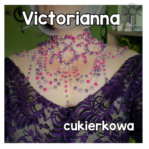 Kolia Victorianna cukierkowa szklane perły fiolet róż kryształki Kolia Victorianna cukierkowa szklane perły fiolet róż kryształki