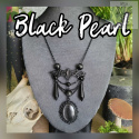 Naszyjnik Black Pearl kocie oko onyks nietoperze Bat kryształki kamea cameo
