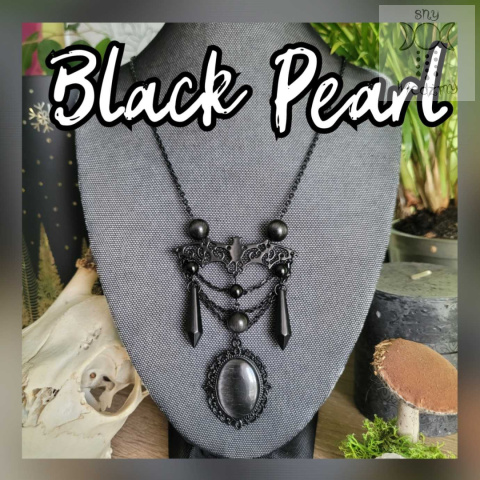 Naszyjnik Black Pearl kocie oko onyks nietoperze Bat kryształki kamea cameo Naszyjnik Black Pearl kocie oko onyks nietoperze Bat kryształki kamea cameo