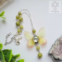 Naszyjnik Motylek zielony & czerwony Fairy alternative witchy jadeit