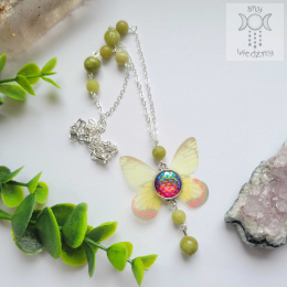 Naszyjnik Motylek zielony & czerwony Fairy alternative witchy jadeit