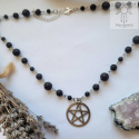 Naszyjnik Różaniec Pentagram Pentakl lawa wulkaniczna witch