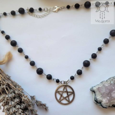 Naszyjnik Różaniec Pentagram Pentakl lawa wulkaniczna witch Naszyjnik Różaniec Pentagram Pentakl lawa wulkaniczna witch