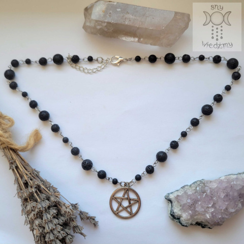 Naszyjnik Różaniec Pentagram Pentakl lawa wulkaniczna witch Naszyjnik Różaniec Pentagram Pentakl lawa wulkaniczna witch
