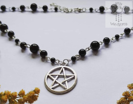 Naszyjnik Różaniec Pentagram Pentakl onyks witch stal