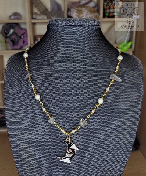 Naszyjnik Skull Moon kwarc z rutylem czaszka księżyc Naszyjnik Skull Moon kwarc z rutylem czaszka księżyc