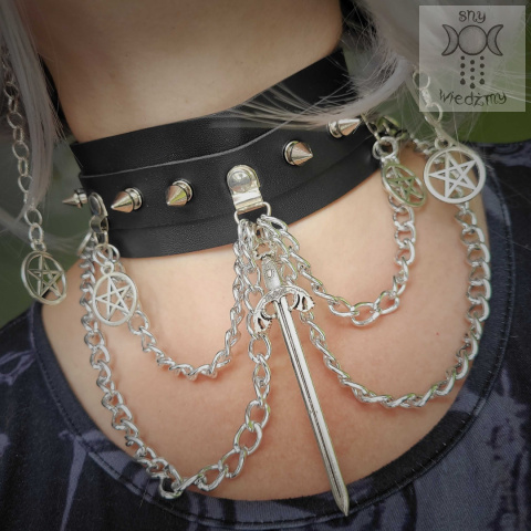 Obroża choker Sword ćwieki spike pentagram Obroża choker Sword ćwieki spike pentagram