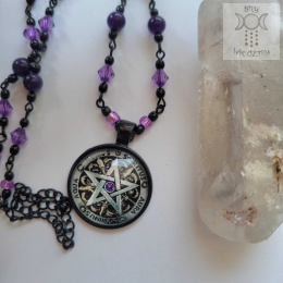 Naszyjnik Żywioły agat chalcedon czarny pentakl pentagram