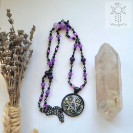 Naszyjnik Żywioły agat chalcedon czarny pentakl pentagram