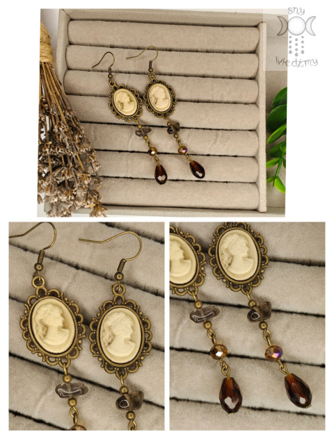 Kolczyki Amber Cameo kwarc dymny brąz Kolczyki Amber Cameo kwarc dymny brąz