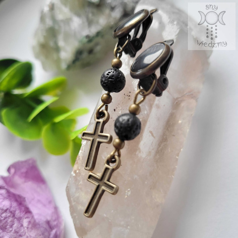 Klipsy Mini Cross antyczny brąz złoty sztyfty Halloween Klipsy Mini Cross antyczny brąz złoty sztyfty Halloween