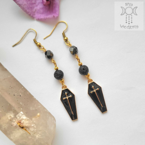 Kolczyki Black Coffin Gold lawa wulkaniczna Kolczyki Black Coffin Gold lawa wulkaniczna