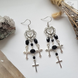 Kolczyki Cross Heart kryształki krzyże goth gothic