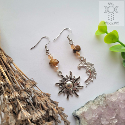 Kolczyki sun & moon słońce i księżyc tygrysie oko Kolczyki sun & moon słońce i księżyc tygrysie oko