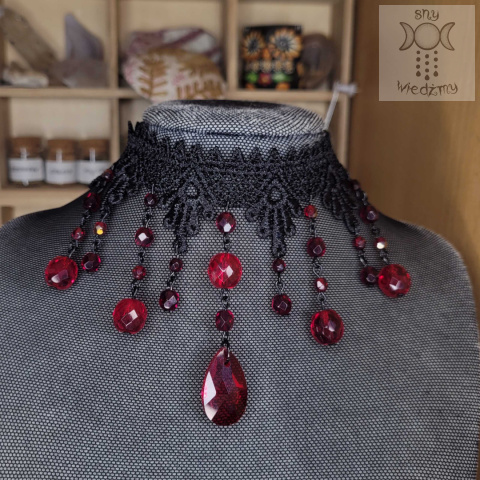 Kolia Burgundia koronka kryształki lace goth gothic Kolia Burgundia koronka kryształki lace goth gothic
