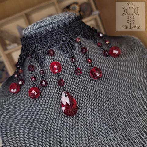 Kolia Burgundia koronka kryształki lace goth gothic Kolia Burgundia koronka kryształki lace goth gothic