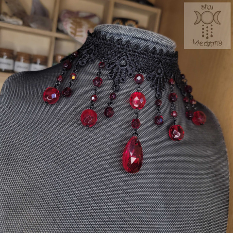 Kolia Burgundia koronka kryształki lace goth gothic Kolia Burgundia koronka kryształki lace goth gothic