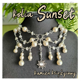 Kolia Sunset kamień księżycowy perły perełki słońce Sun kocie oko naszyjnik choker