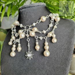 Kolia Sunset kamień księżycowy perły perełki słońce Sun kocie oko naszyjnik choker