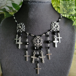 Naszyjnik Cross Heart kryształki krzyże goth gothic