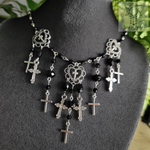 Naszyjnik Cross Heart kryształki krzyże goth gothic Naszyjnik Cross Heart kryształki krzyże goth gothic