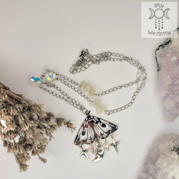 Naszyjnik Silver Moth stal kamień księżycowy ćma
