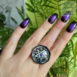 Pierścień Żywioły brąz księżyc korona pierścionek pentagram pentakl