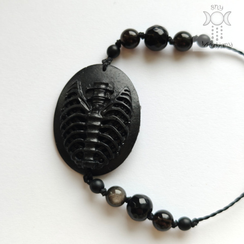 Bransoletka Necro Cameo szkielet onyks obsydian srebrzysty Bransoletka Necro Cameo szkielet onyks obsydian srebrzysty