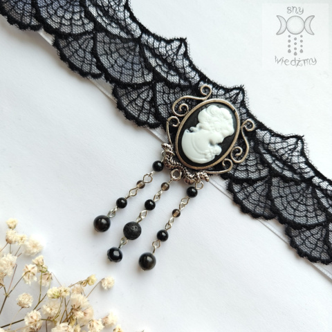 Choker Kolia Spider Web Cameo Onyks obsydian lawa wulkaniczna kwarc dymny Choker Kolia Spider Web Cameo Onyks obsydian lawa wulkaniczna kwarc dymny