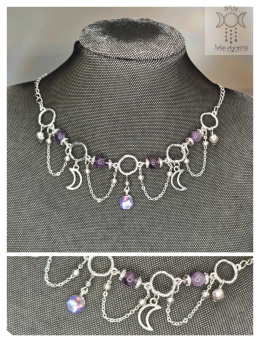 Choker Lumina ametyst hematyt księżyc moon
