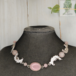Choker Naszyjnik Fantasy Moon agat kwarc różowy księżyc