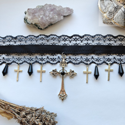 Kolia Gothic Cross koronka krzyż krzyże choker obroża dusik Kolia Gothic Cross koronka krzyż krzyże choker obroża dusik