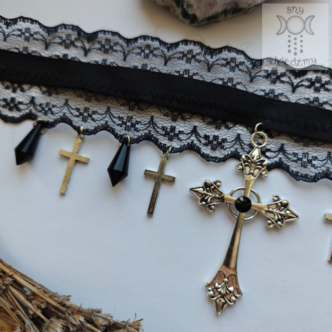 Kolia Gothic Cross koronka krzyż krzyże choker obroża dusik Kolia Gothic Cross koronka krzyż krzyże choker obroża dusik