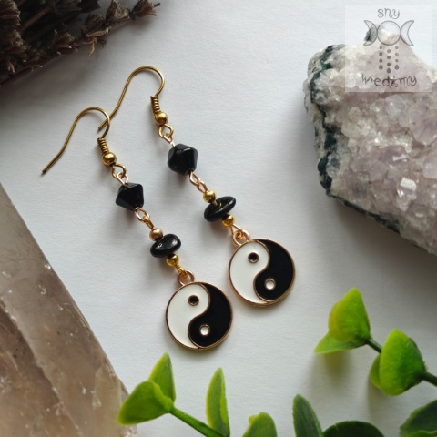 Kolczyki Yin Yang czarny turmalin harmonia amulet talizman witch Kolczyki Yin Yang czarny turmalin harmonia amulet talizman witch