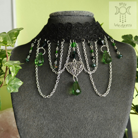 Kolia Crystal Dark Emerald szmaragd nilu koronka choker Kolia Crystal Dark Emerald szmaragd nilu koronka choker