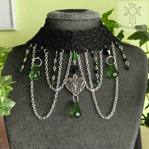 Kolia Crystal Dark Emerald szmaragd nilu koronka choker