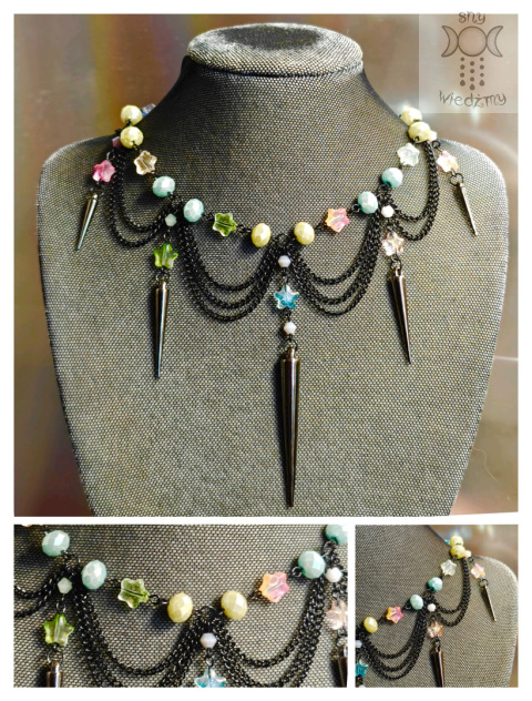 Kolia Naszyjnik Moira fiolet kolce spike gwiazdy Black chain Kolia Naszyjnik Moira fiolet kolce spike gwiazdy Black chain