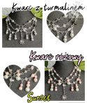 Kolia Sunset Kwarc różowy perły kwarc z turmalinem perełki słońce Sun kocie oko naszyjnik choker