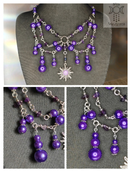 Kolia Sunset ametyst perły perełki słońce Sun kocie oko naszyjnik choker