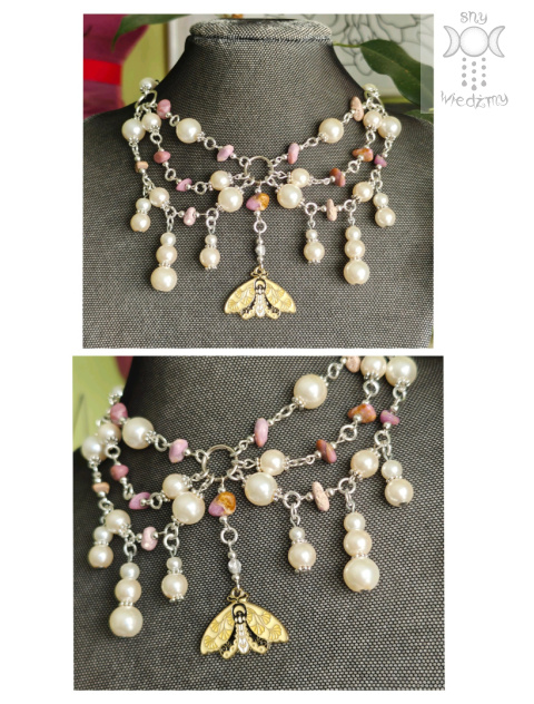 Kolia Sunset kamień księżycowy perły perełki słońce Sun kocie oko naszyjnik choker Kolia Sunset kamień księżycowy perły perełki słońce Sun kocie oko naszyjnik choker
