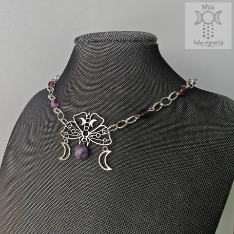 Moth Chain choker naszyjnik ametyst triple moon Moth Chain choker naszyjnik ametyst triple moon