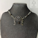 Moth Chain choker naszyjnik obsydian srebrzysty triple moon