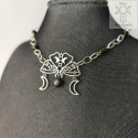 Moth Chain choker naszyjnik obsydian srebrzysty triple moon