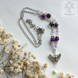 Naszyjnik Crystal Moth chalcedon fioletowy fioletowe kryształki