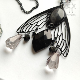 Naszyjnik Immortal Moth uleksyt kocie oko obsydian witchy goth