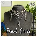 Naszyjnik Pearl Cross perełki krzyż krzyże łańcuchy stal