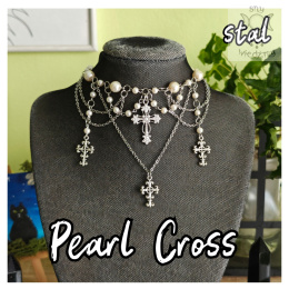 Naszyjnik Pearl Cross perełki krzyż krzyże łańcuchy stal